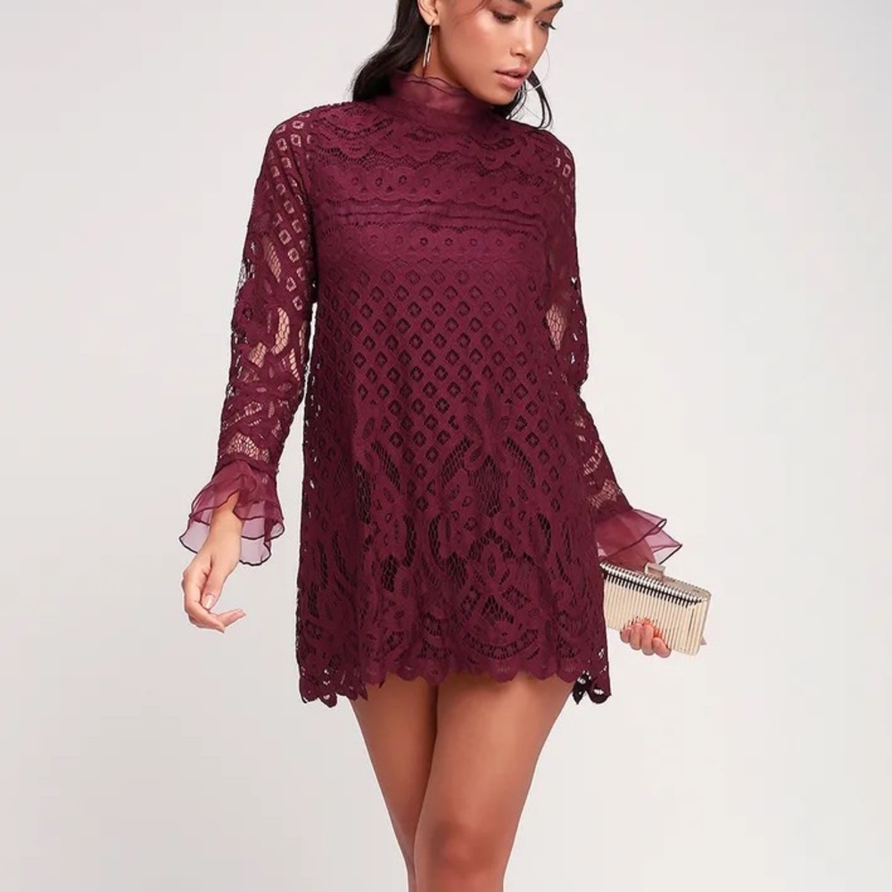 Lulu’s lace burgundy mini dress